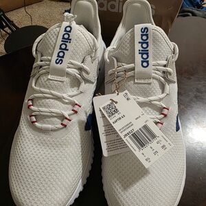 Adidas White Sneakers with Blue Accents